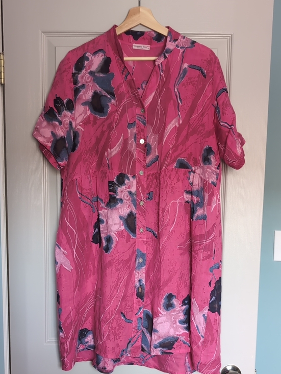 Caterina Ricci Tops - Italian Linen Vibrant Pink Floral Button-Front Women’s Tunic Top